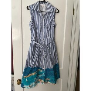 Chloe‎ Rene Women's Striped Sleeveless Shirt Dress - Coastal Scene Size M